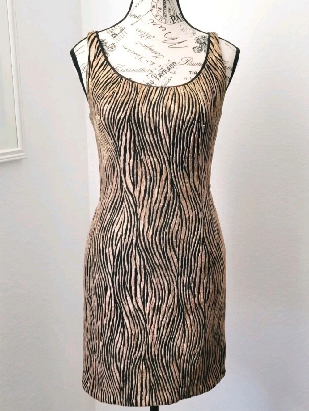 Vintage 60s 70s Cocktail Mini Dress Mod MCM Gold Lurex Animal Print Small Berlin